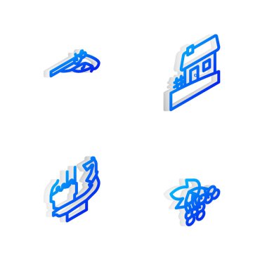 Isometric hattı Ukrayna evi, Vintage tabancalar Kiev ve Branch viburnum ikonunun kurucuları. Vektör