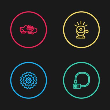 Bisiklet kaseti, kilit, zil ve ayakkabı ikonu ayarla. Vektör