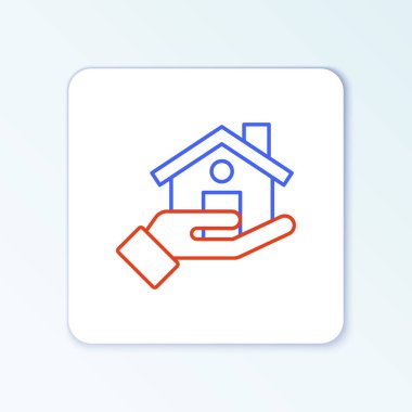 Çizgi emlakçısı simgesi beyaz arkaplanda izole edildi. Ev almak. Renkli taslak konsepti. Vektör