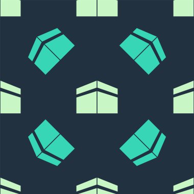 Yeşil ve bej renkli Kabe cami simgesi mavi arka planda pürüzsüz desen izole etti. Kabe 'deki hac ibadeti Ramazan-ı İslam camii. Vektör