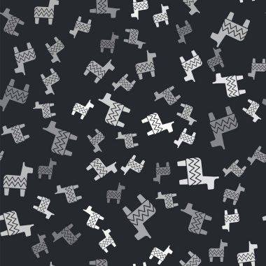 Gri Pinata simgesi siyah arkaplanda izole edilmiş kusursuz desen. Meksika geleneksel doğum günü oyuncağı. Vektör