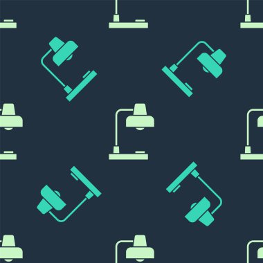 Yeşil ve bej masa lambası ikonu mavi arkaplanda izole edilmiş pürüzsüz desen. Masa lambası. Vektör