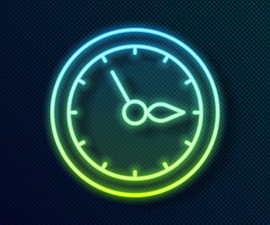 Parlayan neon hattı Sauna saat simgesi siyah arkaplanda izole edildi. Sauna zamanlayıcısı. Vektör