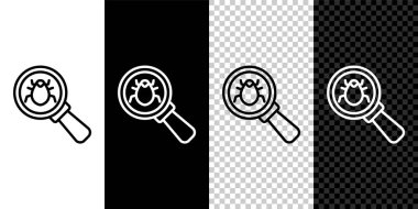 Çizgi Sistemi hata konsepti simgesini siyah beyaz, şeffaf arkaplanda izole et. Kod hatası konsepti. Sistemde hata var. Böcek araması. Vektör