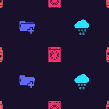 Bulut 'u karla ayarla, yeni klasör, Yıkama ve USB flaş bellek ve kalkanı pürüzsüz kalıba ekle. Vektör.