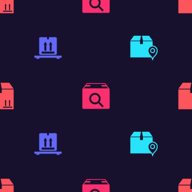 Konumu karton kutu, karton kutular palet, arama paketi ve pürüzsüz desen üzerinde trafiği ayarlayın. Vektör.