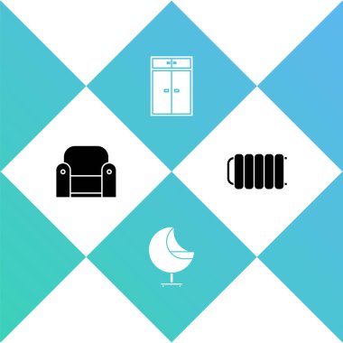 Koltuk, gardırop ve kalorifer ikonunu hazırlayın. Vektör.