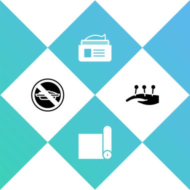 Yemekler diyetsiz, paspas rulosu, merhem kremi tüpü ve akupunktur terapisi ikonu. Vektör.