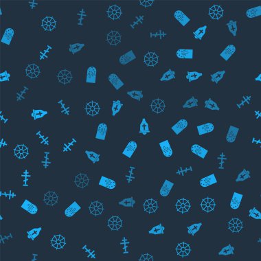 Dharma çarkını, Paskalya pastasını, kilise çanını ve Hıristiyan haçını kusursuz bir şekilde ayarla. Vektör