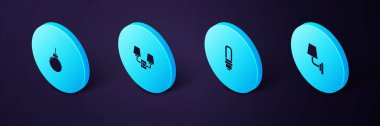 Isometric Wall lambası veya lamba, LED ampul ve lamba asılı ikonu ayarla. Vektör