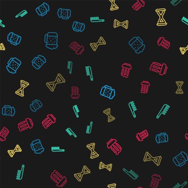 Ahşap bira bardağı, saç fırçası, sauna kum saati ve tütsü çubuklarını pürüzsüz desenlere göre ayarla. Vektör