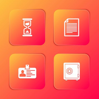 Eski Kum Saati, Belge, Kimlik kartı ve Kasa simgesini ayarla. Vektör.