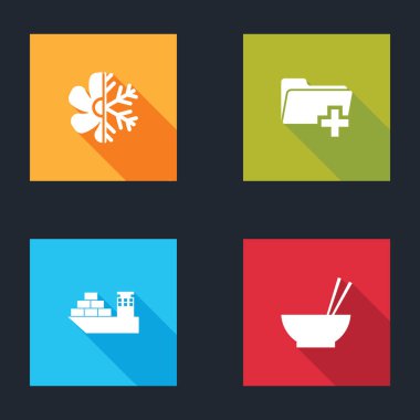 Klimayı ayarla, yeni klasör ekle, kargo gemisi ve yemek çubuğu simgesiyle bowling oyna. Vektör.