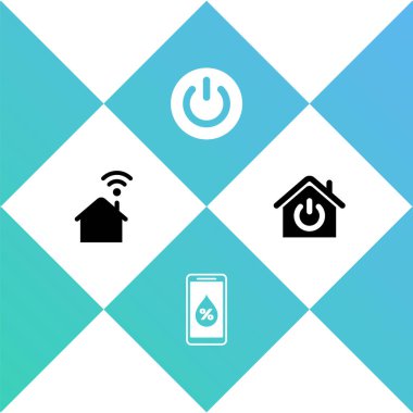 Smart 'ı Wi-Fi, Nem' i akıllı, Güç düğmesi ve simge olarak ayarla. Vektör.