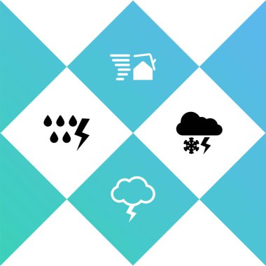 Fırtına, Kasırga girdabı ve Bulut 'u kar ve şimşek simgesi ile ayarla. Vektör.