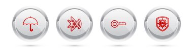 Umbrella hattı, Bluetooth bağlantısı, Key ve UV koruması. Gümüş halka düğmesi. Vektör.