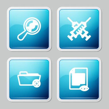 Satır araştırması, arama, çapraz şırınga, sağlık dosyası ve göz ikonlu kağıt sayfasını ayarla. Vektör.