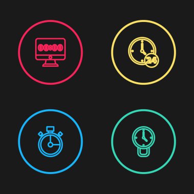 Stopwatch, Clock, 24 saat ve monitör simgesini ayarla. Vektör