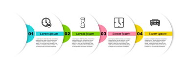 Hat saatini 24 saat, eski kum saati ve dijital çalar saati ayarla. Ticari bilgi şablonu. Vektör