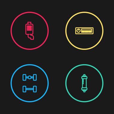 Chassis aracı, şok emici, araba sesi ve egzoz ikonu ayarlayın. Vektör