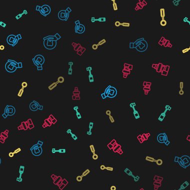 Dişfırçası, diş fırçası, diş kontrolü aynası ve ağız gargarası şişesini kusursuz desene ayarlayın. Vektör