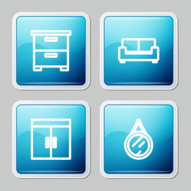 Mobilya sehpası, kanepe, gardırop ve ayna ikonu. Vektör