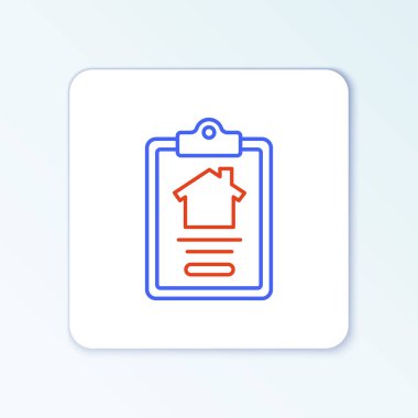 Line House 'un sözleşme ikonu beyaz arka planda izole edildi. Sözleşme oluşturma hizmeti, belge oluşumu, başvuru formu bileşimi. Renkli taslak konsepti. Vektör