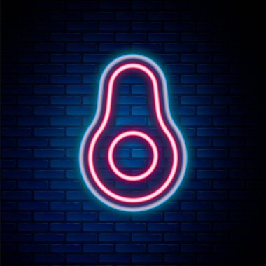 Parlayan neon hattı Avocado meyve ikonu tuğla duvar arka planında izole edildi. Renkli taslak konsepti. Vektör