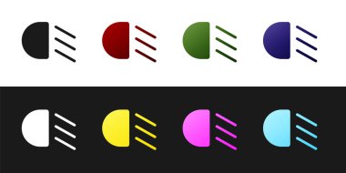 Yüksek ışın simgesini siyah beyaz arkaplanda izole et. Araba farları. Vektör