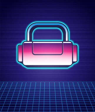 Retro stili spor çanta ikonu izole edilmiş geleceksel manzara arka planı. 80 'lerin moda partisi. Vektör