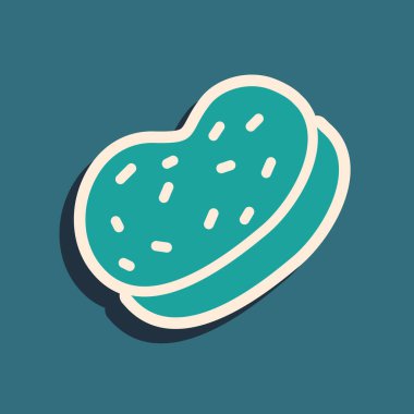 Yeşil Banyo sünger simgesi yeşil arka planda izole edildi. Sauna süngeri. Uzun gölge tarzı. Vektör