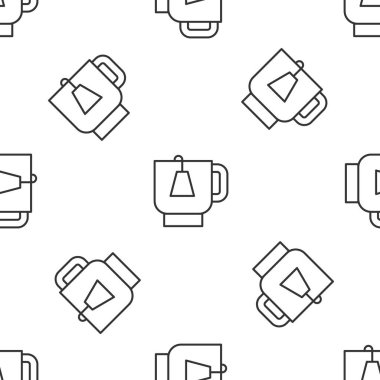 Çay poşeti ikonlu gri çay fincanı beyaz arka planda izole edilmiş pürüzsüz desen. Vektör