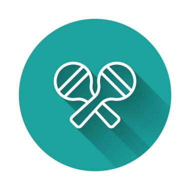 Beyaz çizgi Maracas simgesi uzun gölge arkaplan izole. Meksika müzik enstrümanı. Yeşil daire düğmesi. Vektör