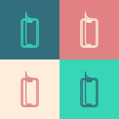 Arkaplanda izole edilmiş akıllı telefon simgesi için Pop Art Line Glass ekran koruyucusu. Cam için koruyucu film. Cep telefonu için şeffaf yumuşak cam. Vektör