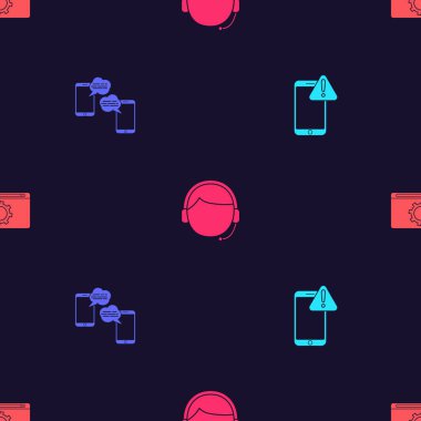 Mobil 'i ünlem işareti, Sohbet mesajları mobil, kulaklık ve kusursuz desen ayarlarıyla ayarla. Vektör.