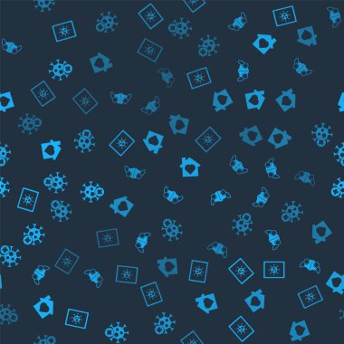 Virüs istatistiklerini monitöre, tıbbi koruyucu maskeye kalbi olan eve ve virüsü kusursuz bir şekilde yerleştir. Vektör.