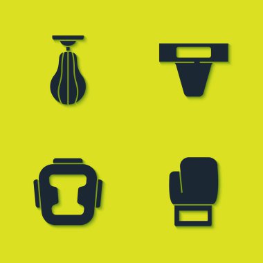 Kum torbası, boks eldiveni, kask ve kasık koruma ikonu hazırla. Vektör