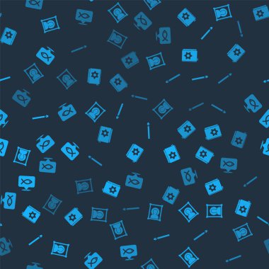 Hıristiyan ikonu, Musevi torah kitabı, yanan mum ve kusursuz desenli balık. Vektör