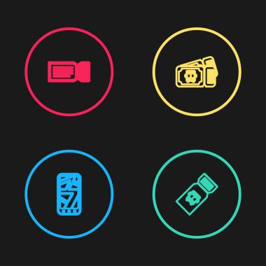 Şehir haritası, otobüs bileti ve bilet simgesinin Infographic satırını ayarla. Vektör.