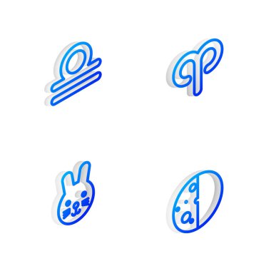 Isometric hattını Koç burcu, Terazi, Tavşan ve Güneş tutulması olarak ayarla. Vektör.