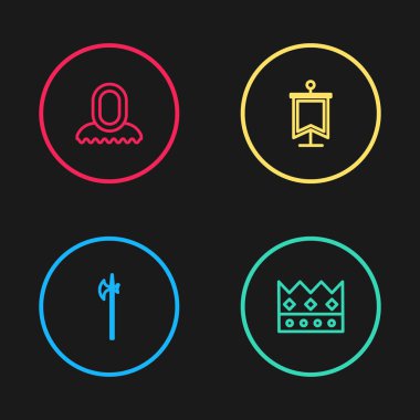 Orta Çağ halberi, Kral tacı, bayrak ve başlık simgesi. Vektör.