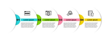 Satır Parola Koruması, Kalkanlı Tarayıcı, El ayarları ekipmanı ve Sunucu, Data, Web Sunucusu. Ticari bilgi şablonu. Vektör.