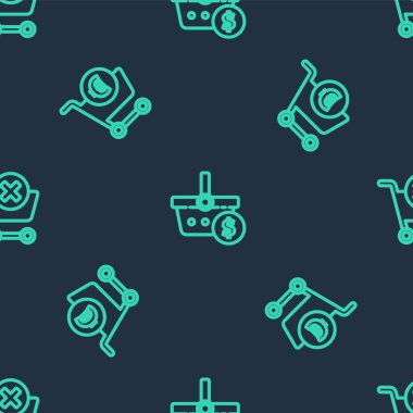 Alış veriş sepeti ve doları ayarla, Euro sepetini al ve kusursuz bir şekilde alışverişi kaldır. Vektör.