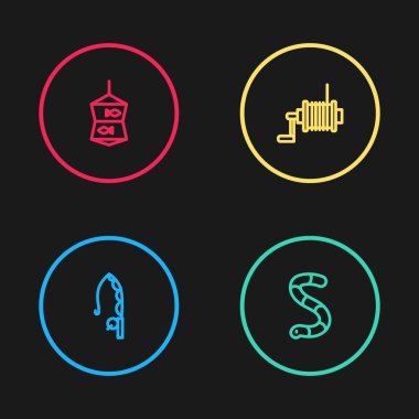 Olta oltası, Solucan, olta makarası, balık tutmak için olta ve ikonlu ağ. Vektör