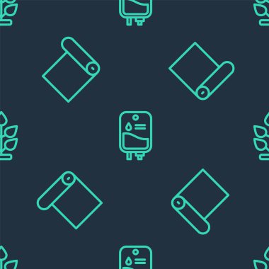 Serum torbasını, paspas rulosunu ve dikdörtgen desenli bitkiyi hazırlayın. Vektör