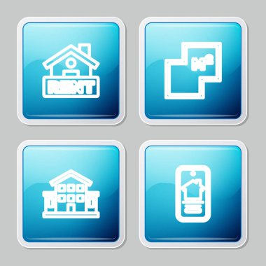 Rent, House Planı ve Çevrimiçi Emlak Evi ikonu ile 