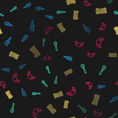 Dondurmayı waffle külahına, mutfak çırpıcısına, elektronik pullara ve kruvasana desenine göre ayarla. Vektör