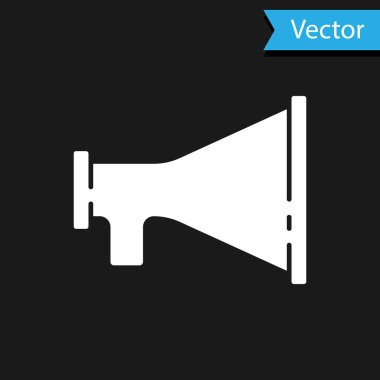 Siyah arkaplanda beyaz megafon simgesi izole edildi. Sözcü işareti. Vektör.