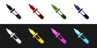 Pipette simgesini siyah beyaz arkaplanda izole et. Tıbbi elementler, kimya laboratuarı ekipmanları. Tıp sembolü. Vektör.