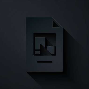 Siyah arkaplanda resimleme simgesi olan kağıt kesimi Dosya belgesi. Kontrol listesi simgesi. İş konsepti. Kağıt sanatı tarzı. Vektör.